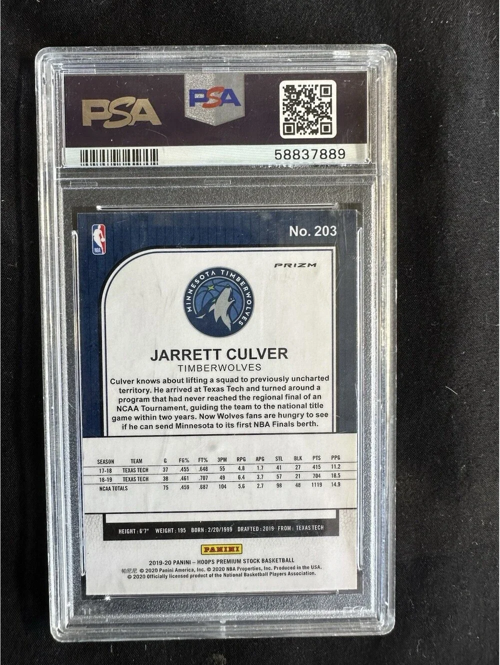 2019-20 Panini NBA Hoops Premium Stock Jarrett Culver #203 RC Silver Laser PSA 9